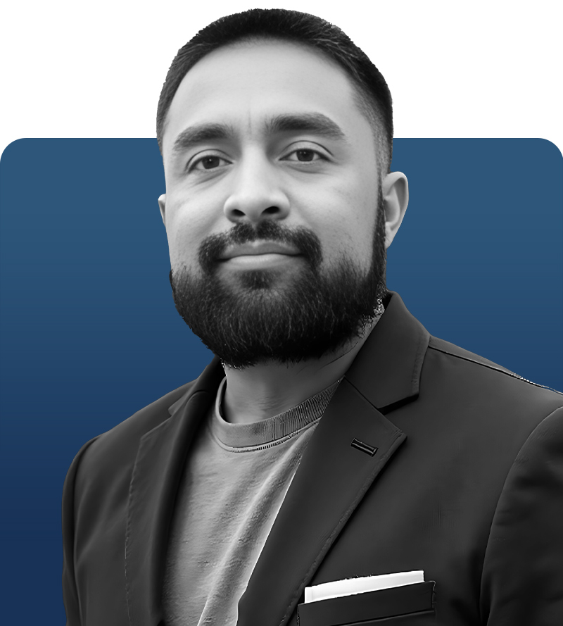 Nate Martinez the CEO of UPM Mechanical shown in black and white